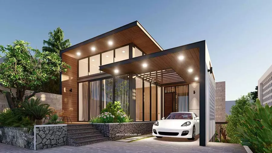 Mẫu nhà 2 tầng có gara hiện đại 180m2