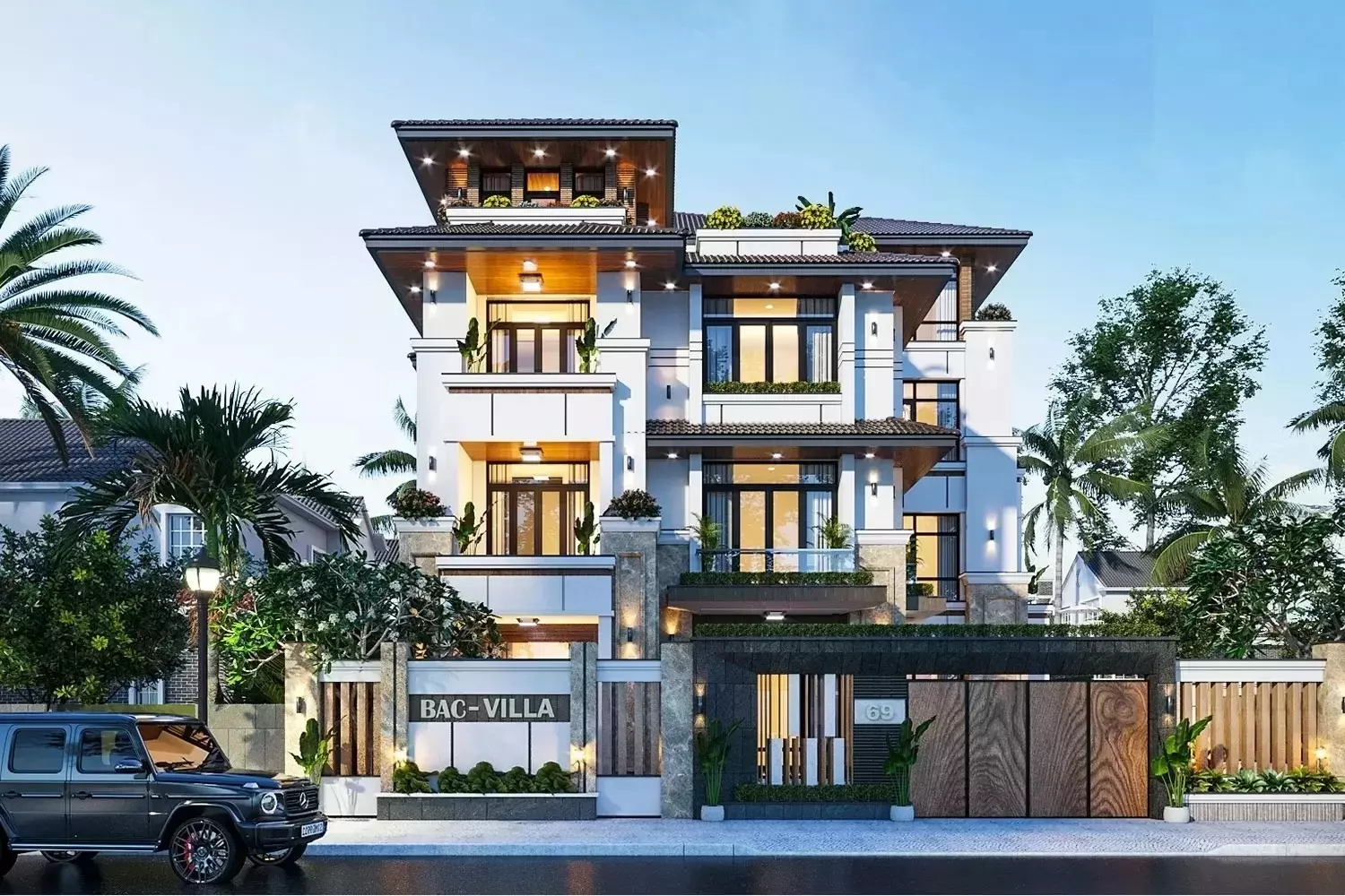 Mẫu biệt thự 4 tầng diện tích 500m2