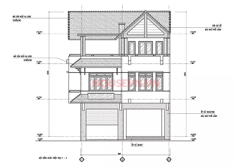 bản vẽ mặt đứng chính của biệt thự