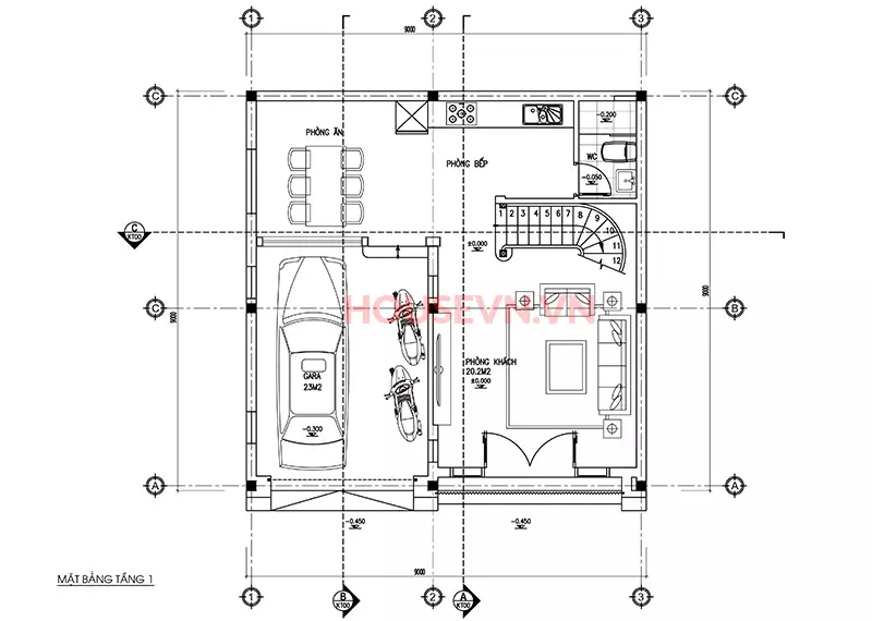 bản vẽ mặt bằng tầng 1 biệt thự hiện đại