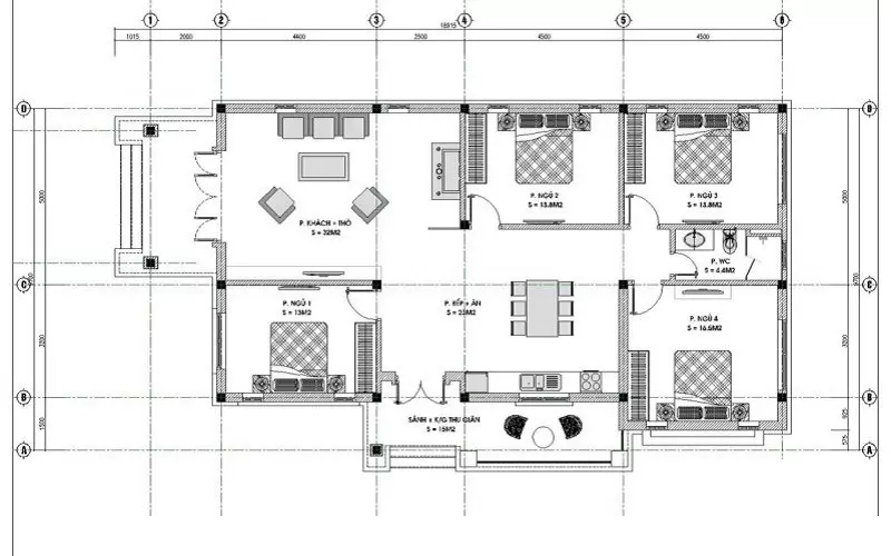 Bố trí các phòng chức năng hợp lí, tiện nghi