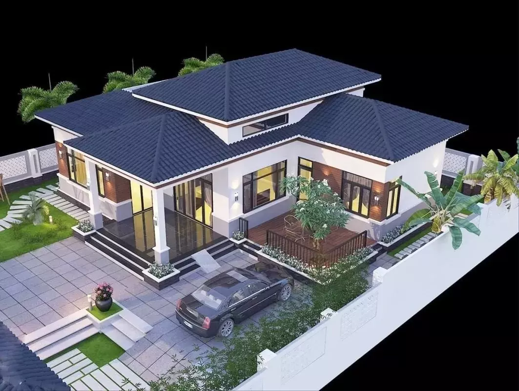 Thiết kế nhà vườn 1 tầng mái nhật 200m2