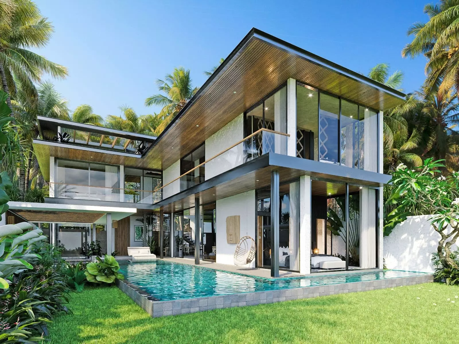 Không tập chung vào trang trí ngoại thất căn villa hướng tới công năng sử dụng tiện lợi cho gia chủ