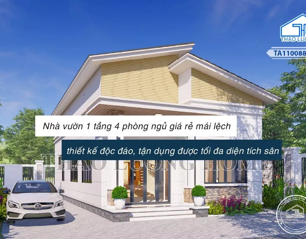 Nhà mái lệch sân vườn có thiết kế độc đáo