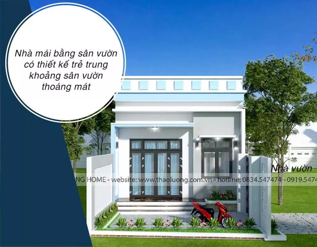 Nhà vườn 1 tầng 4 phòng ngủ mái bằng giản dị