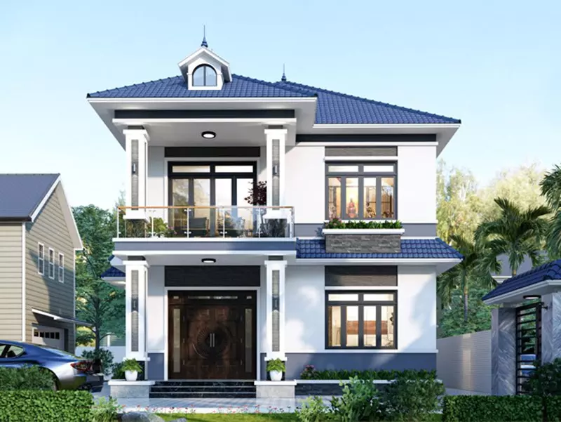 Mẫu biệt thự 2 tầng hiện đại 100m2 thiết kế chữ L