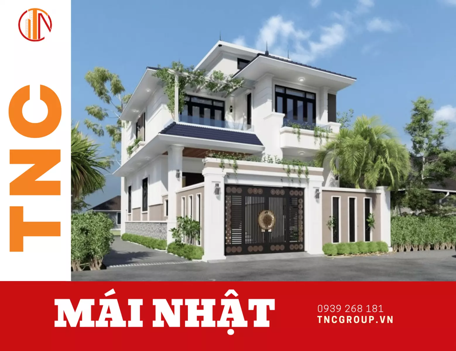 Mẫu nhà biệt thự 2 tầng mái Nhật 5 phòng ngủ