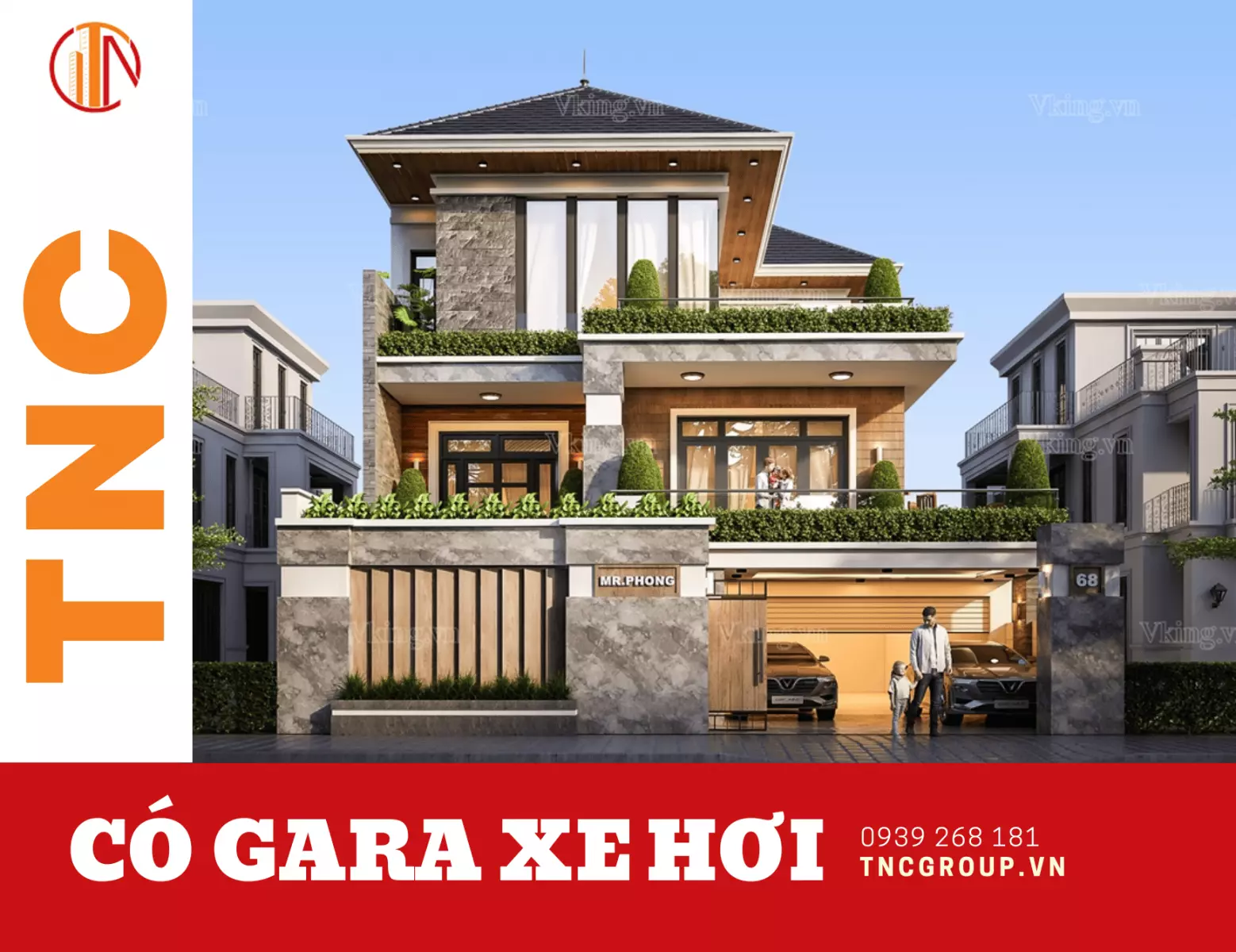 biệt thự 2 tầng 5 phòng ngủ có gara xe hơi