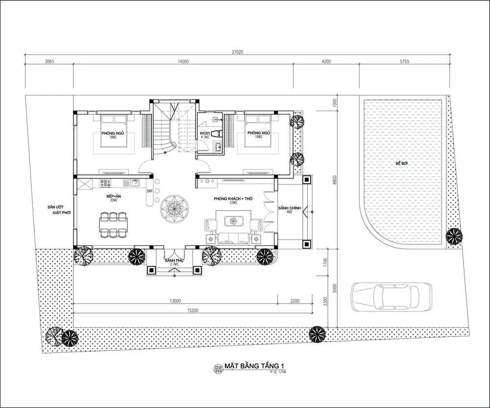 Mẫu 6: Mặt bằng biệt thự với đầy đủ tiện nghi và đem lại không gian sống mới mẻ cho gia chủ