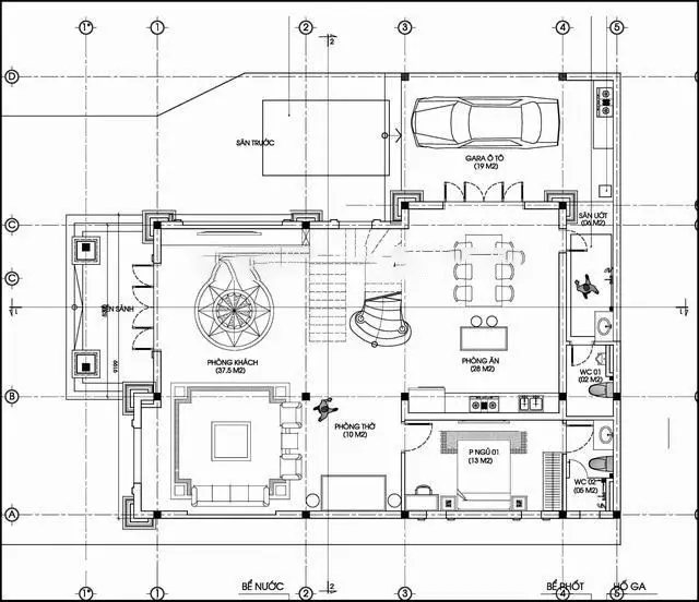 Mặt bằng biệt thự tân cổ điển tâng 1