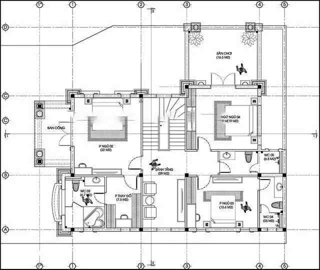 Mặt bằng biệt thự tân cổ điển tâng 2