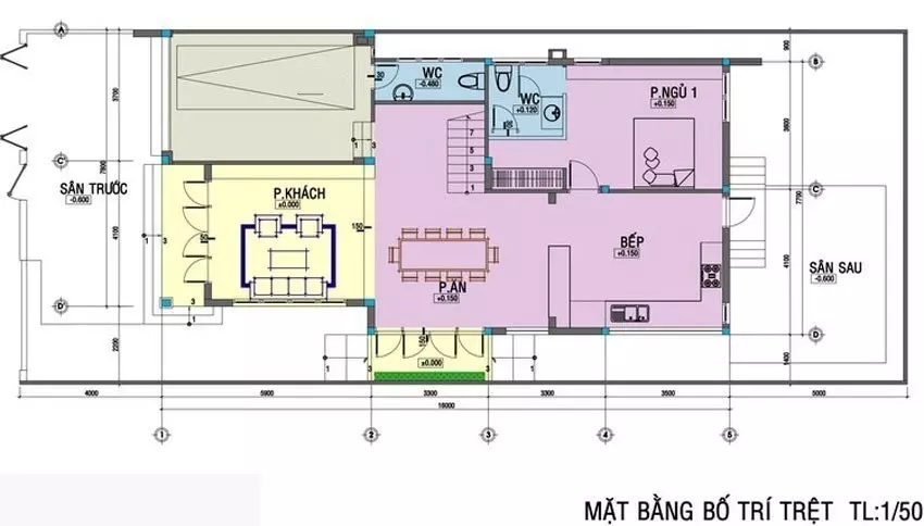 Bản vẽ mặt bằng tầng 1 của biệt thự