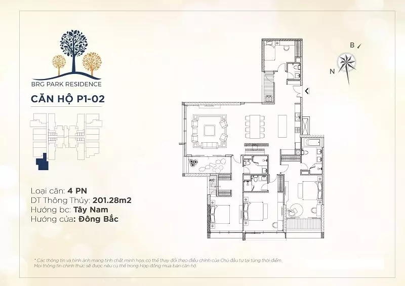 Căn hộ 4 phòng ngủ brg diamond residence