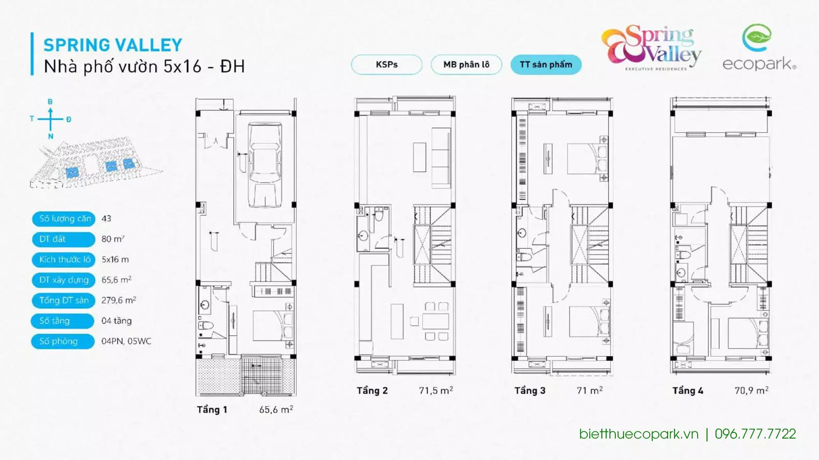 Mặt bằng thiết kế nhà phố điển hình 80m2 Spring Valley Ecopark