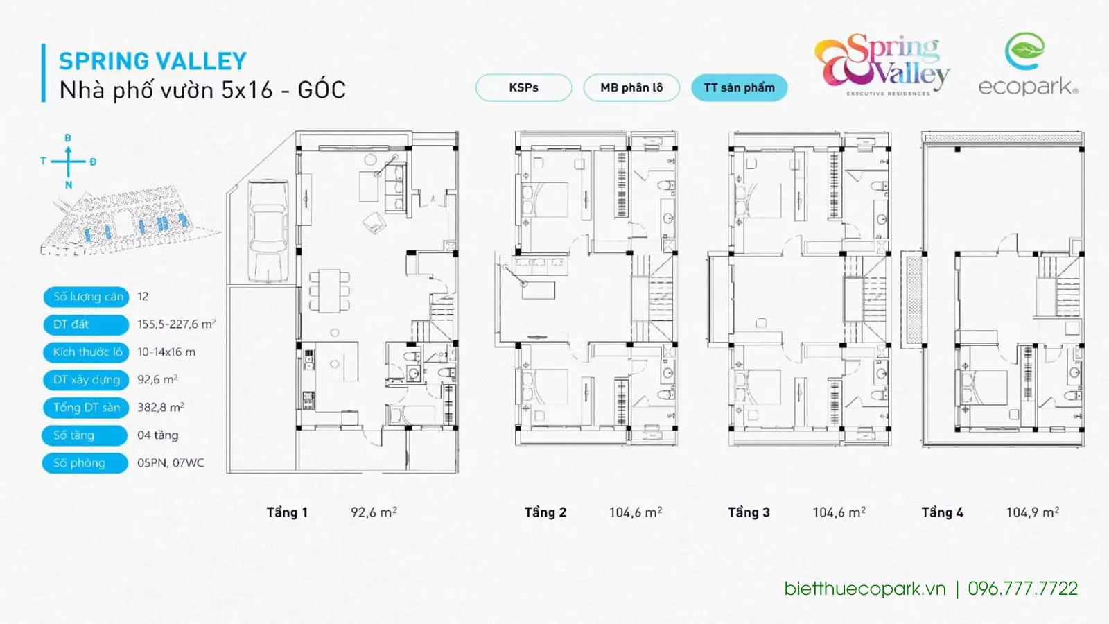 Mặt bằng thiết kế nhà phố góc 80m2 Spring Valley Ecopark