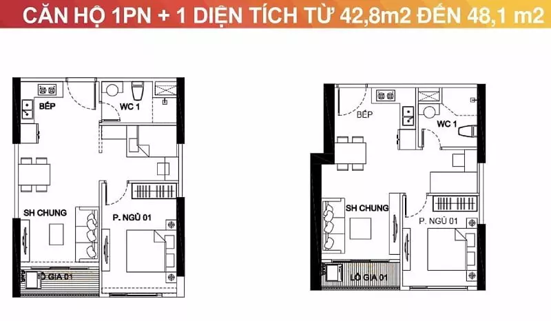 Mặt bằng căn hộ 1PN+2PN+3PN chung cư Vinhomes Grand Park