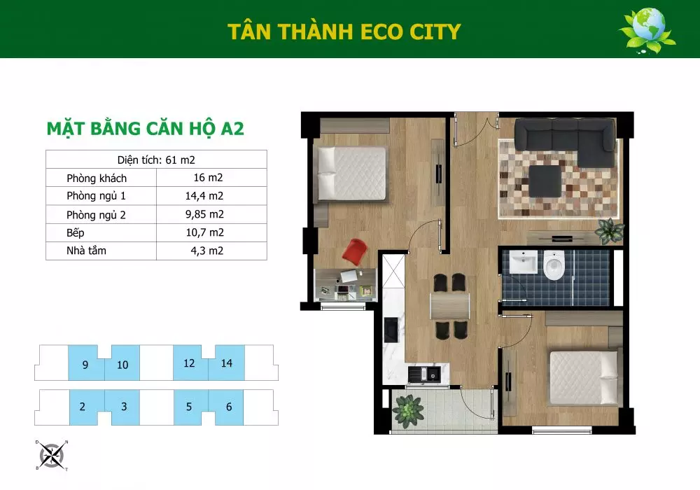 Thiết kế căn hộ điển hình A2