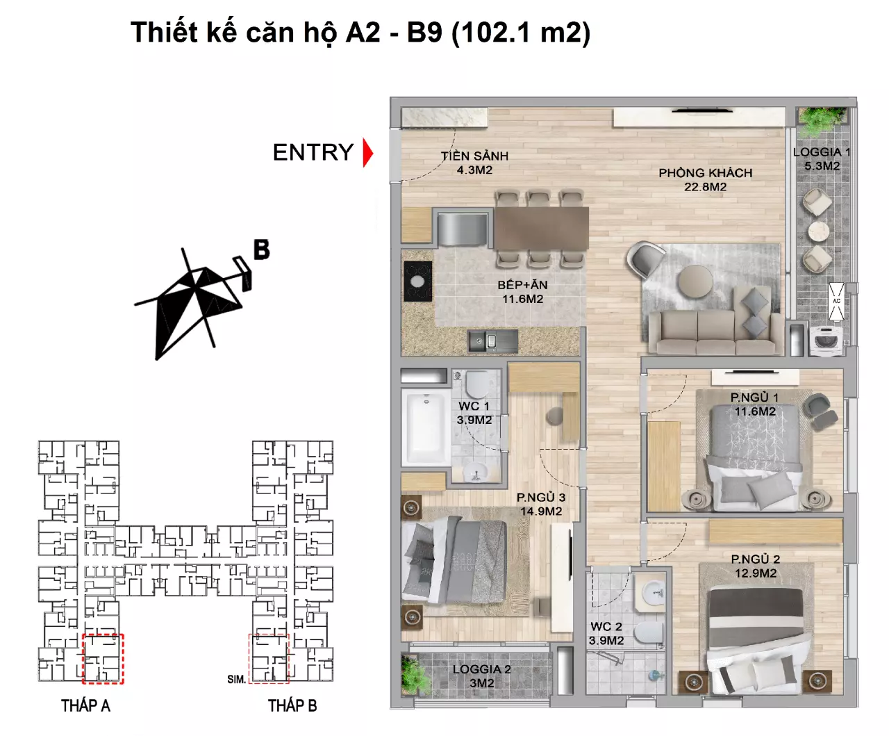 thiết kế căn hộ 3 ngủ