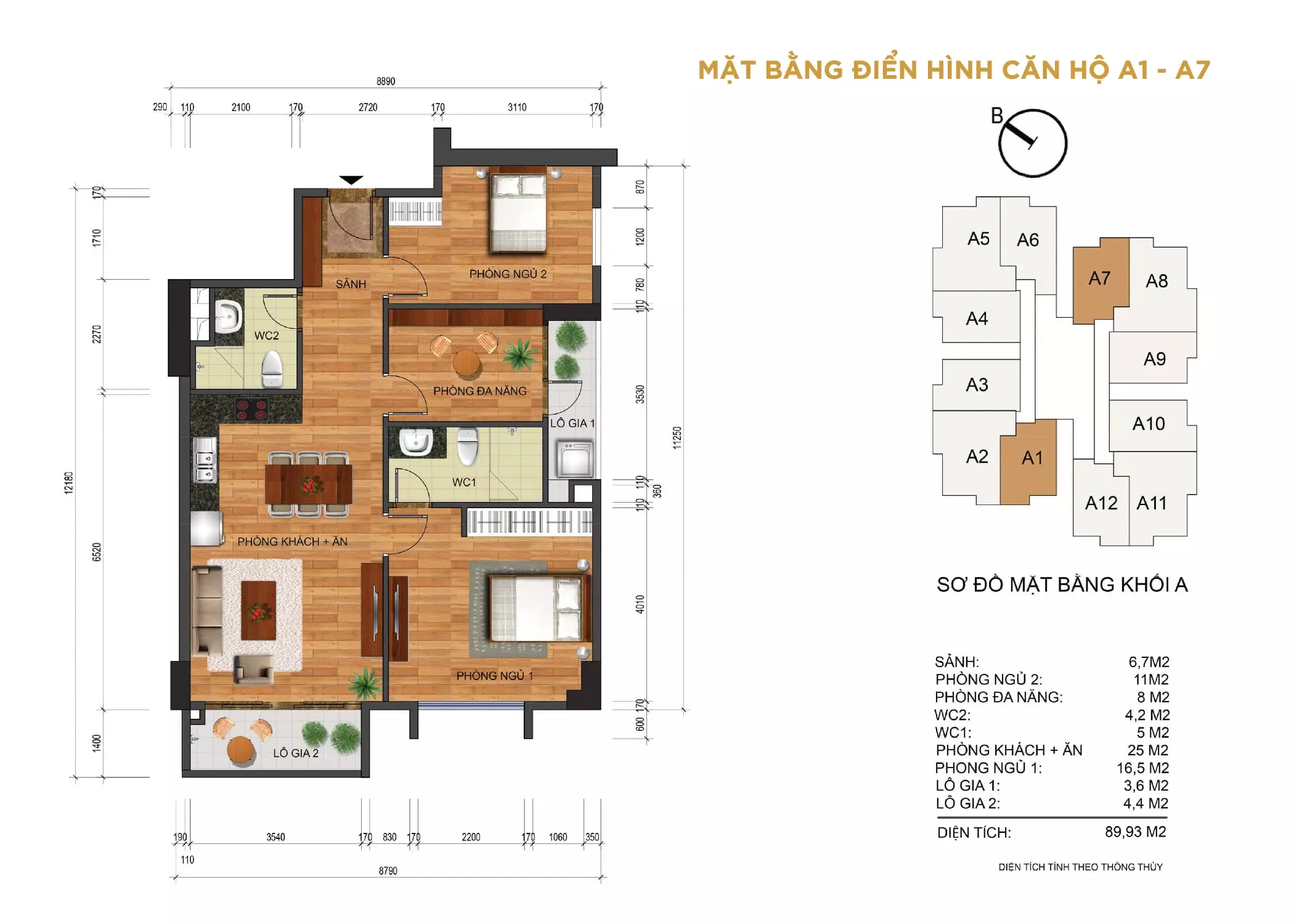 Mặt bằng căn 90m2 Thống Nhất Complex