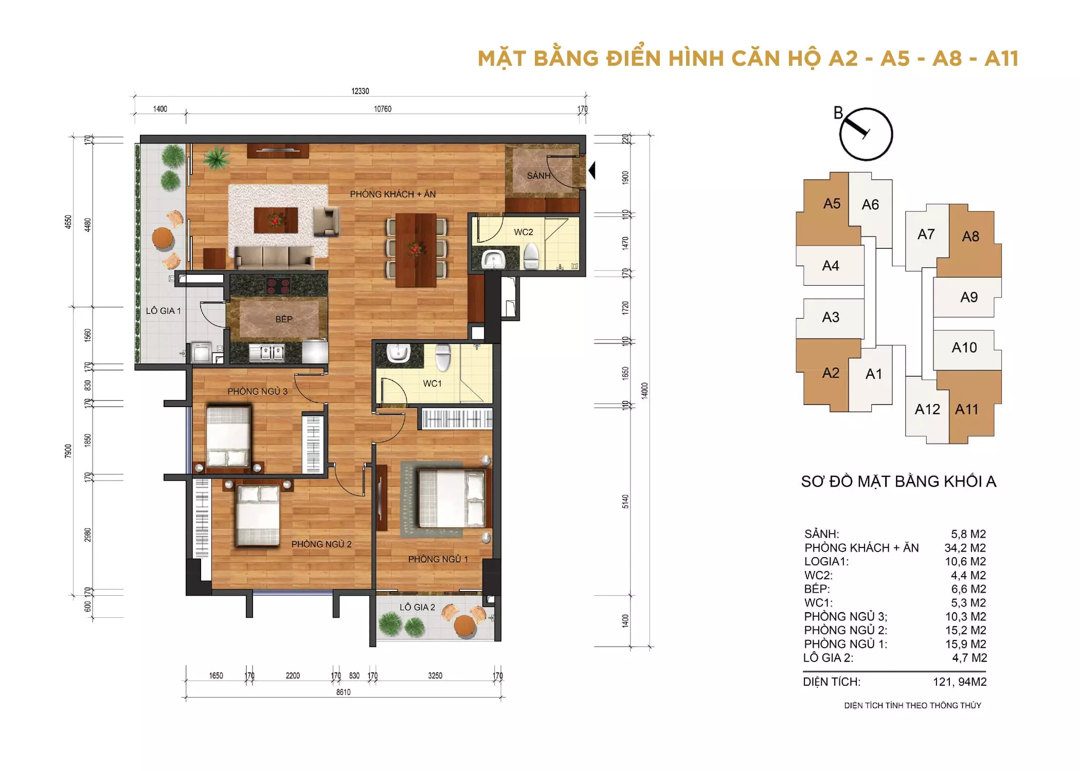 Mặt bằng căn 123m2 Thống Nhất Complex