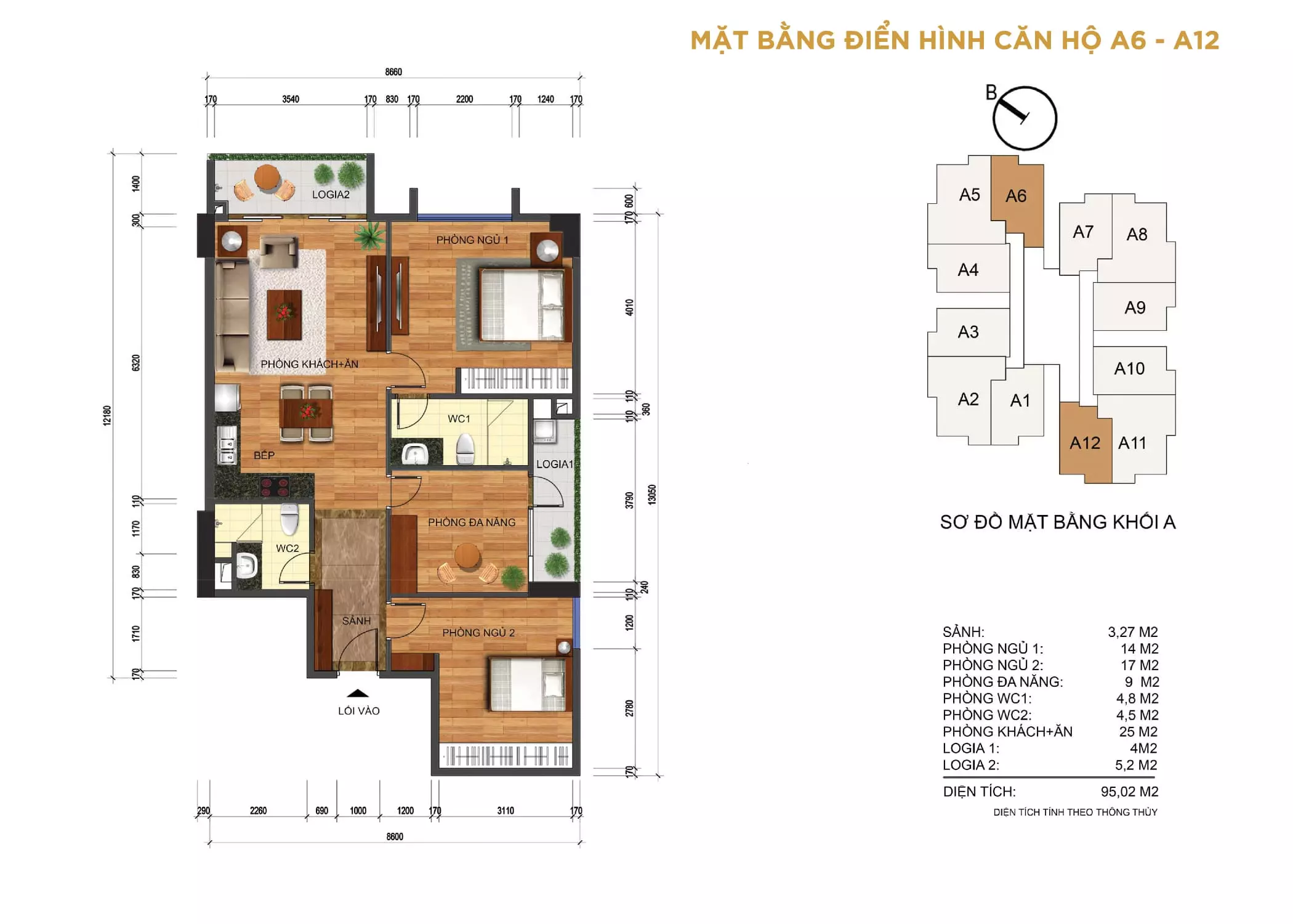 Mặt bằng căn 95m2 Thống Nhất Complex