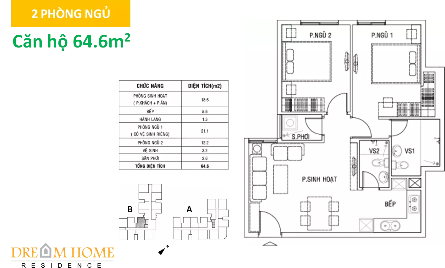 căn 64,6 căn hộ dream home 2