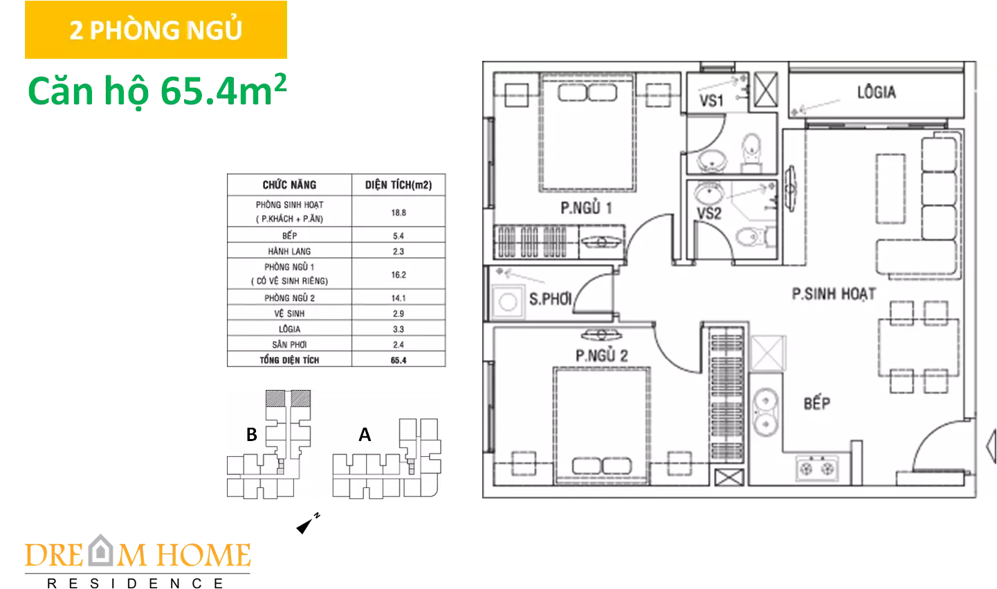 căn hộ 65,4m2 dream home 2