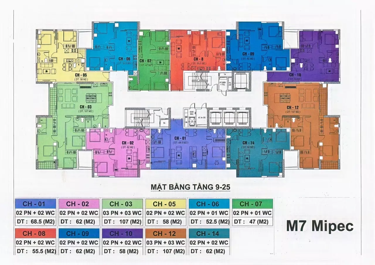 Mặt bằng tầng điển hình tòa Mipec City View M7