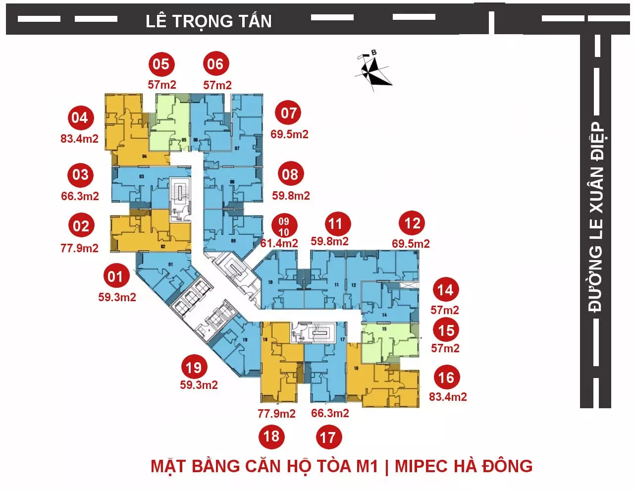 Mặt bằng tầng điển hình tòa Mipec City View M1