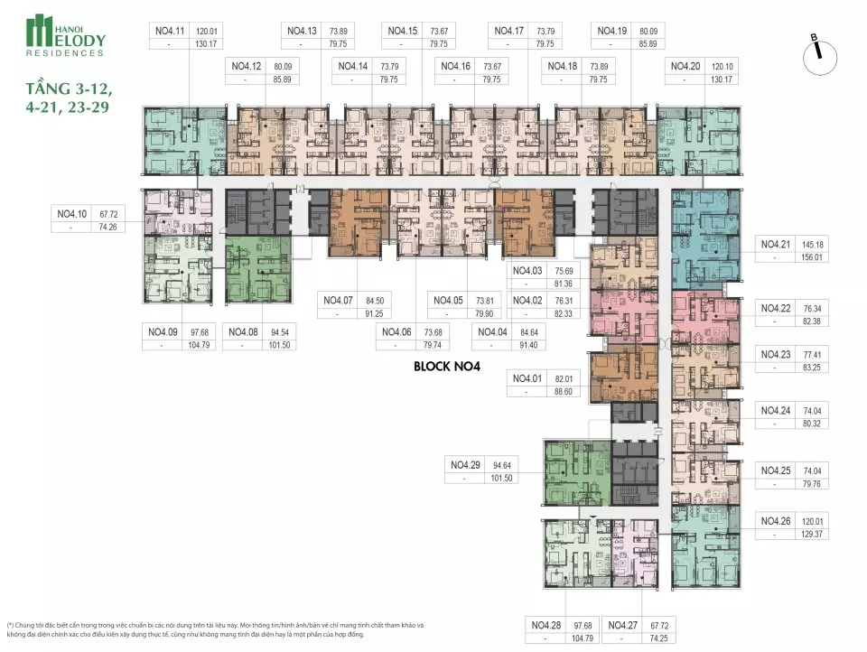 mặt bằng tầng tòa NO4 Ha Noi Melody Residence