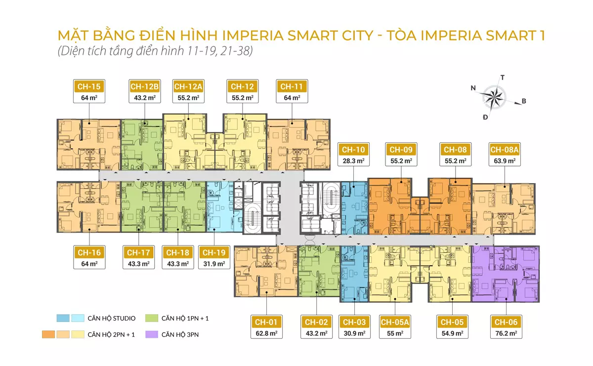 Mặt bằng tòa I4 (tầng 11-19 và 21-38)