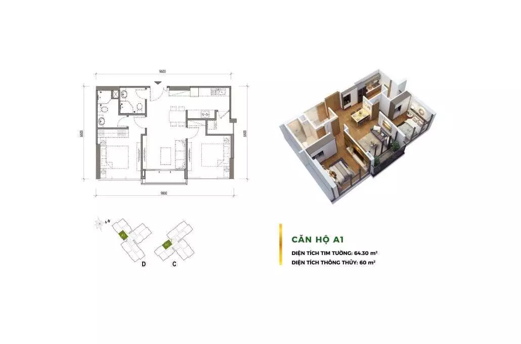 Mặt bằng chung cư 60m2