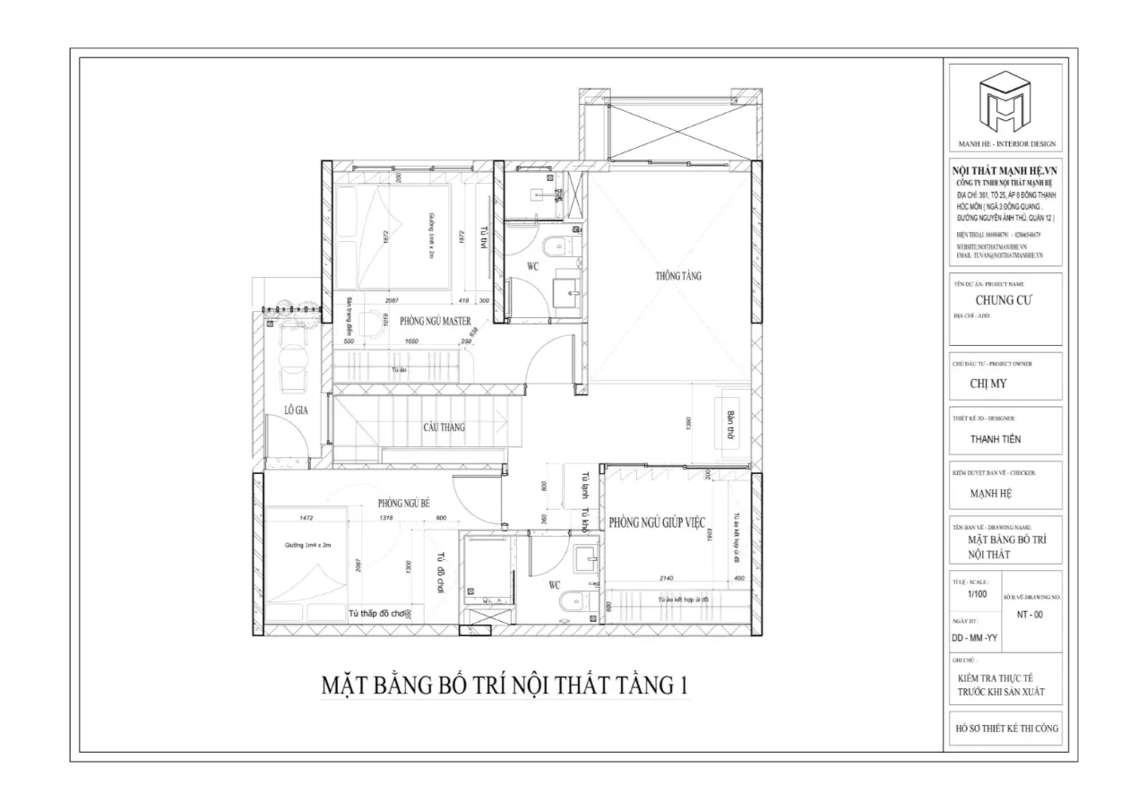 Mặt bằng căn hộ duplex chi tiết với phòng khách, phòng bếp và phòng ngủ