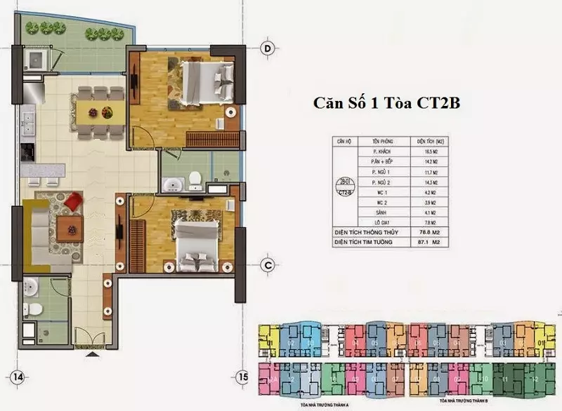 Thiết kế căn hộ 2 phòng ngủ diện tích 78m2