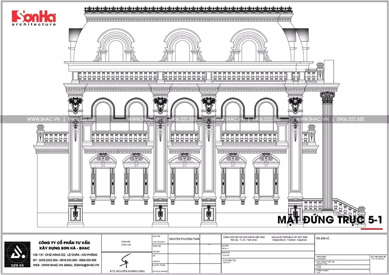 Bản vẽ mặt đứng trục 5-1 biệt thự