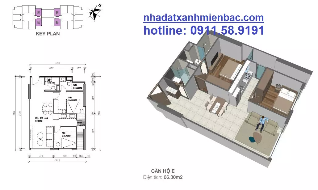 Căn hộ 02 ngủ diện tích 78m2