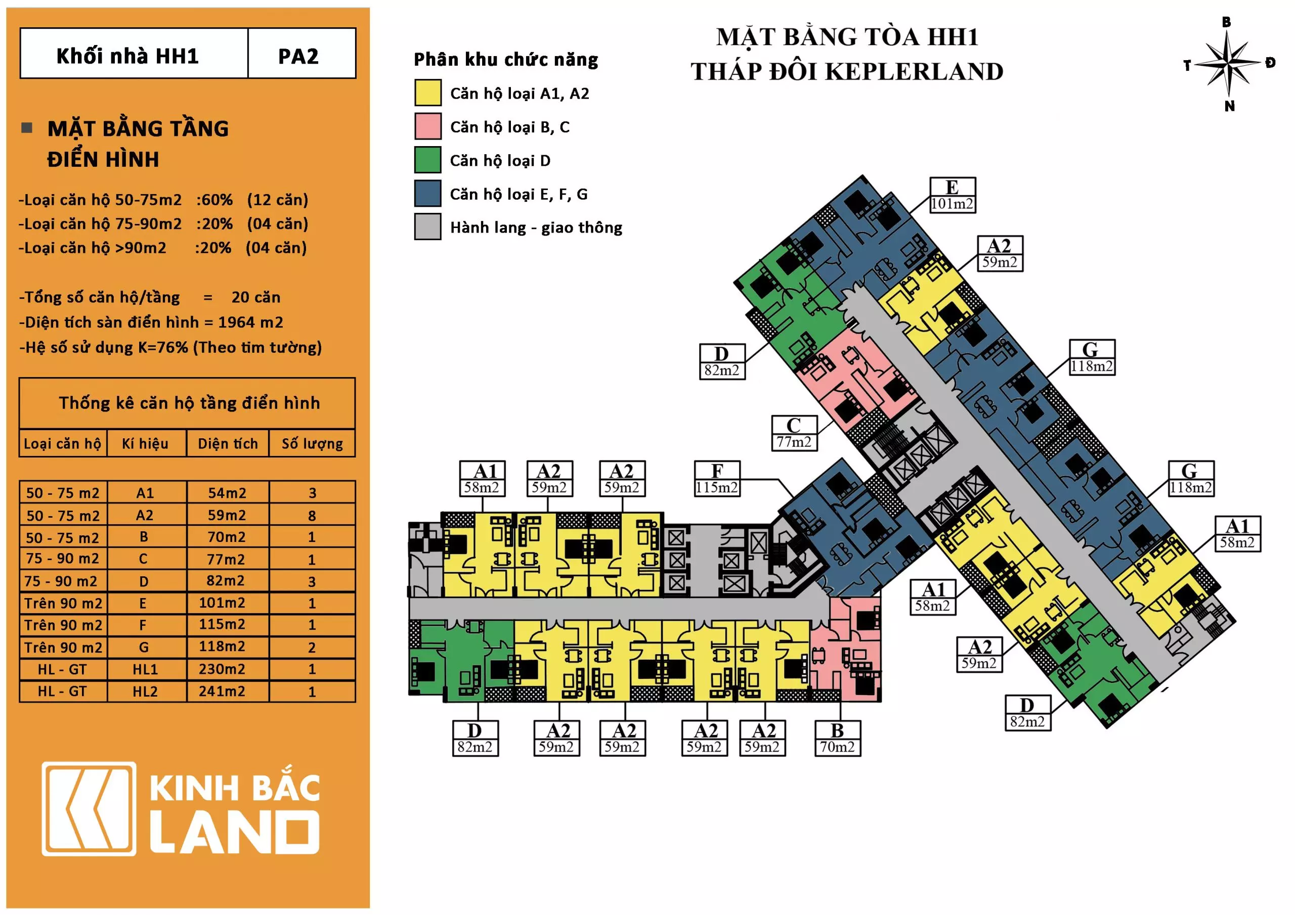 Mặt bằng điển hình tầng khối nhà HH1 Kepler land