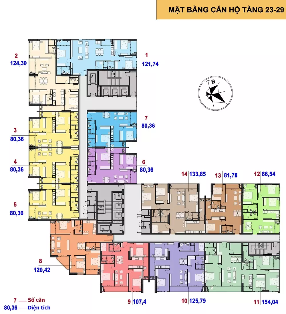 Mặt bằng điển hình tầng 23 - 29 chung cư the Park Home