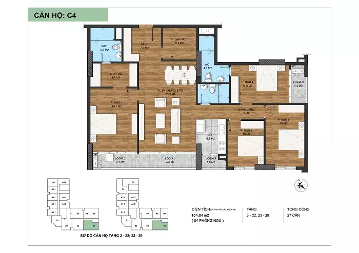 Thiết kế điển hình loại căn hộ C4