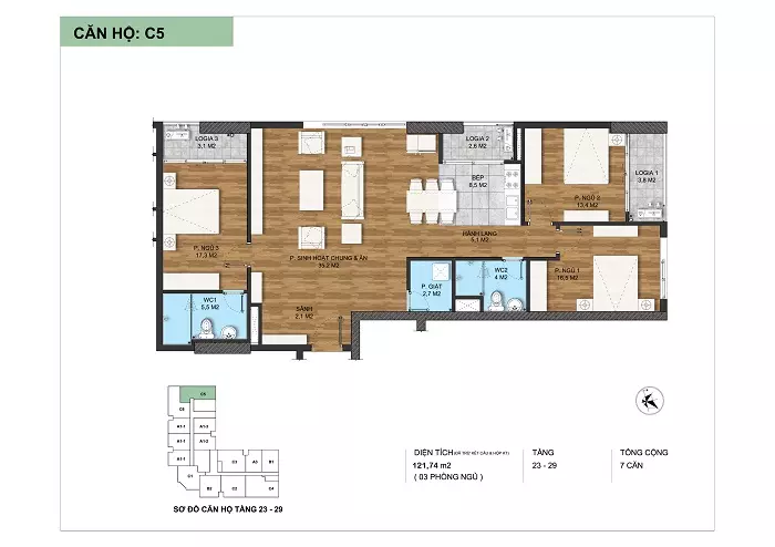 Thiết kế điển hình loại căn hộ C5 tại Dự án