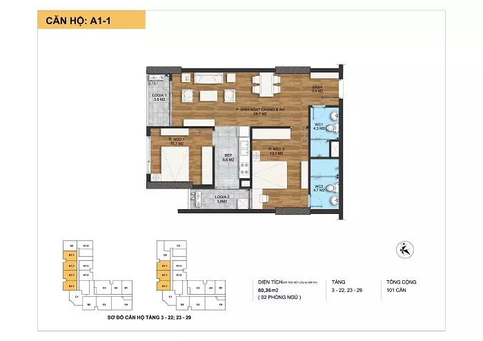 Kiến trúc căn hộ A1-1 tại Dự án