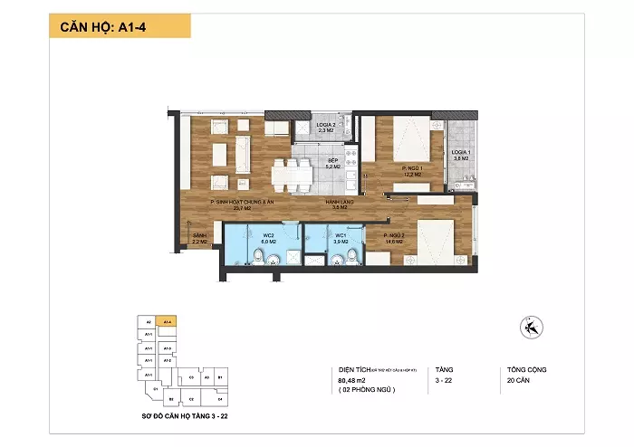 Kiến trúc căn hộ A1-4 tại Dự án