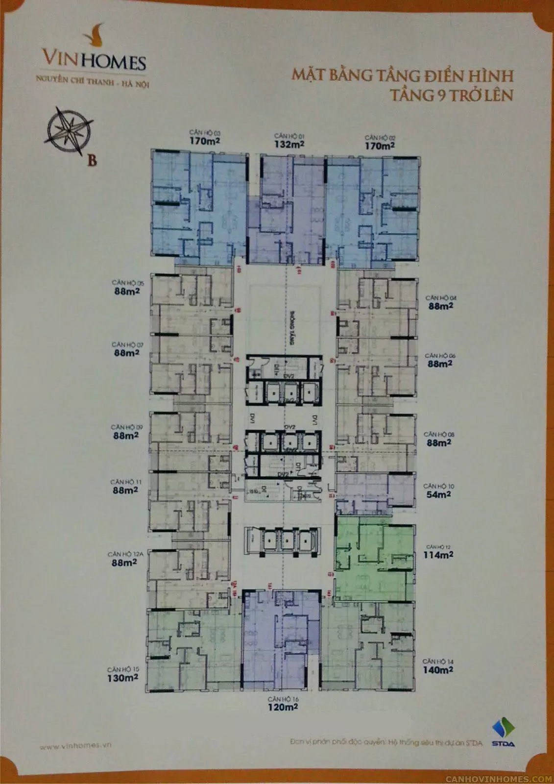 Mặt bằng điển hình từ tầng 9 trở lên - Vinhomes Nguyễn Chí Thanh