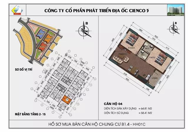 Thiết kế căn hộ số 02 tòa B1.4 HH01C Thanh Hà Cienco 5 - Mường Thanh