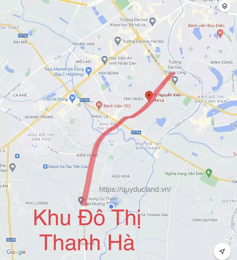 Đường đi tới Khu Đô Thị Thanh Hà