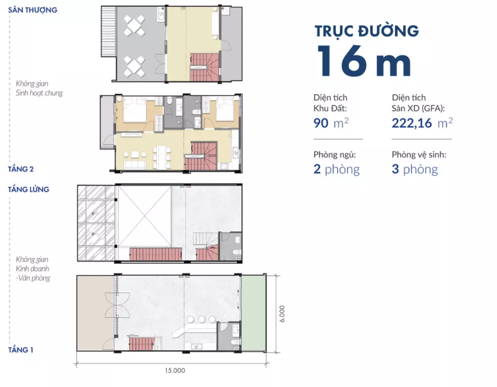 Nhà phố thương mại trục 16m