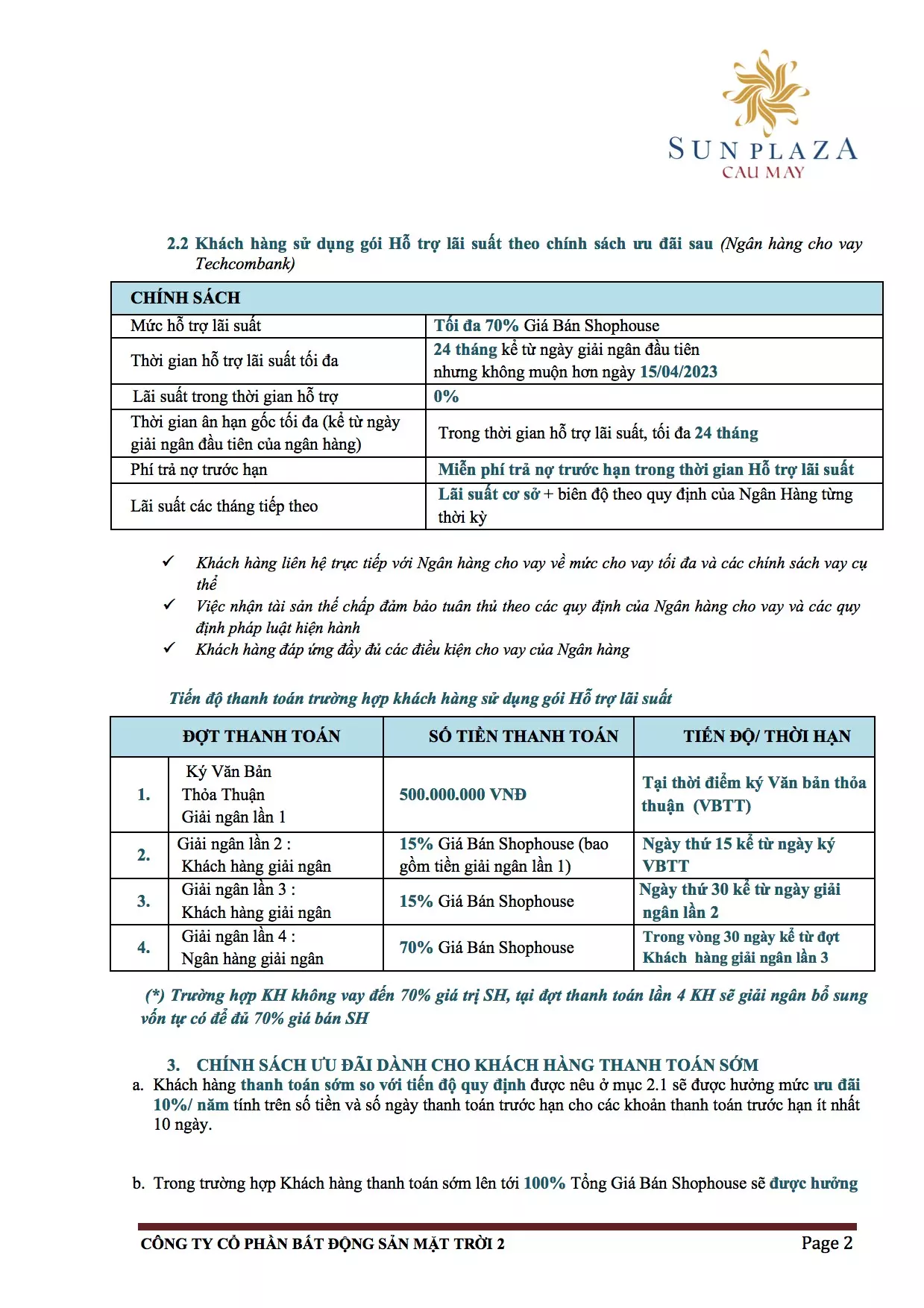 Chính sách bán hàng dự án Sun Câu Mây Plaza Sungroup