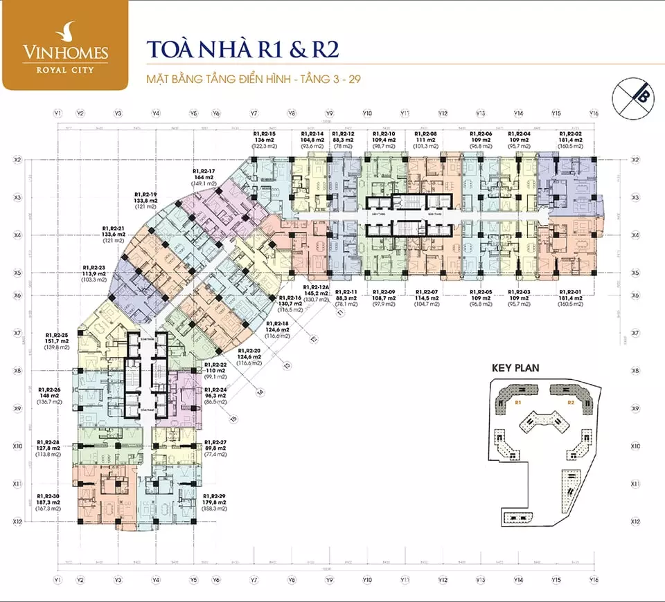 Mặt bằng tầng điển hình tòa R1 và R2. Ảnh: Vinhomes Royal City