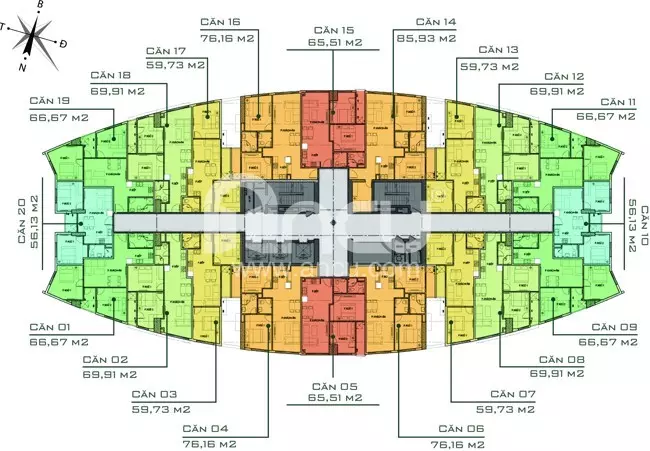 Chung cư Văn Phú Victoria - Sơ đồ mặt bằng căn hộ tầng 34 - 37