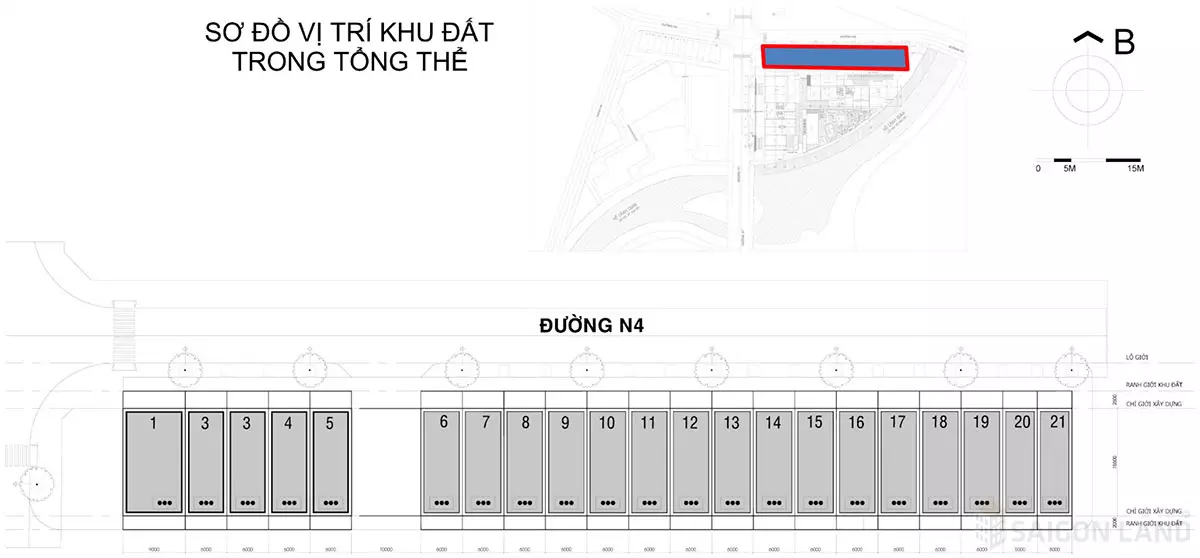 Sơ đồ vị trí khu đất Shophouse 2 mặt tiền Mizuki Park Khu B